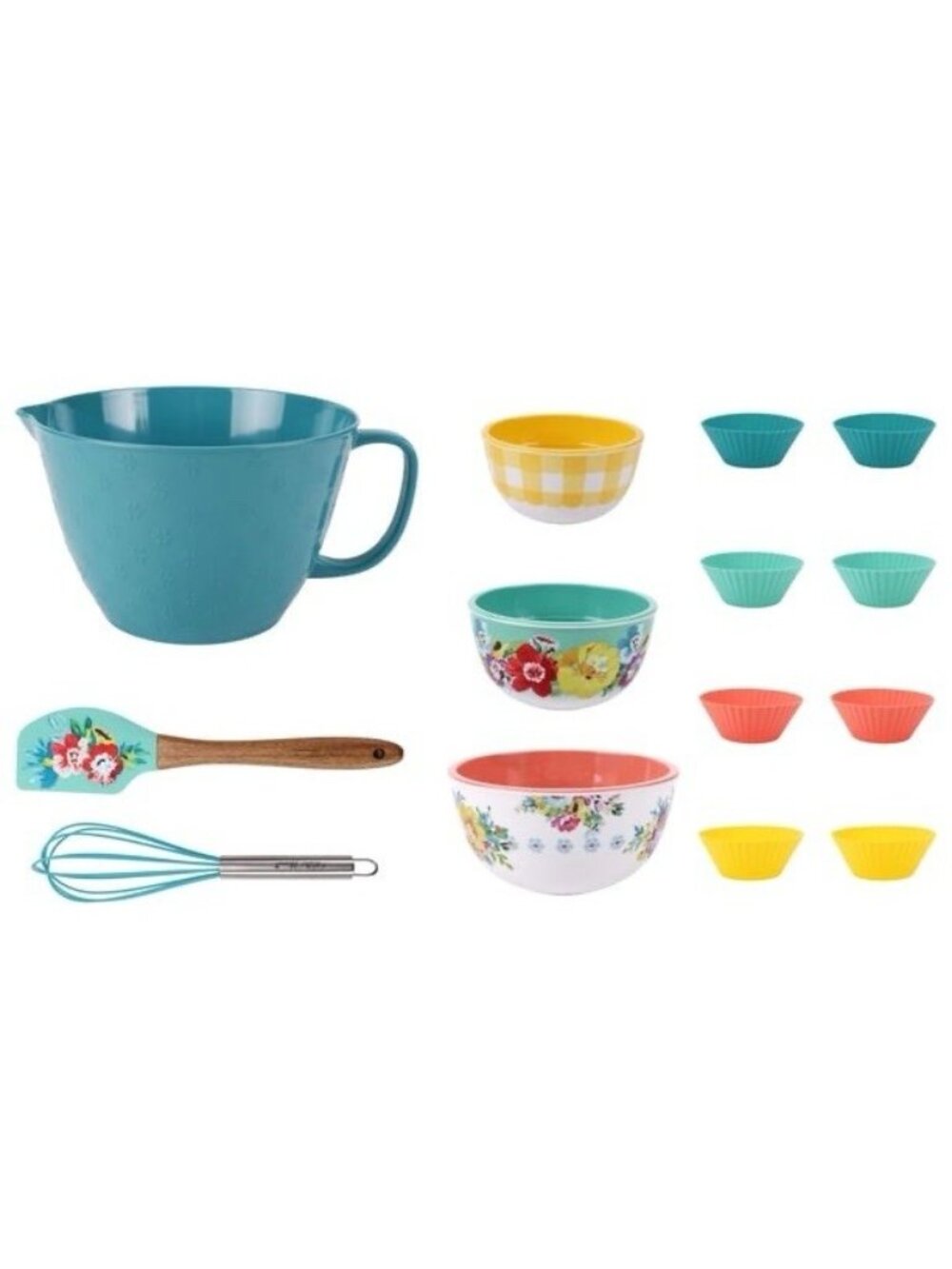 The Pioneer Woman Sweet Romance 14pc Batter Bowl Set 5.2 qt w/ Whisk NIB - Picture 2 of 16